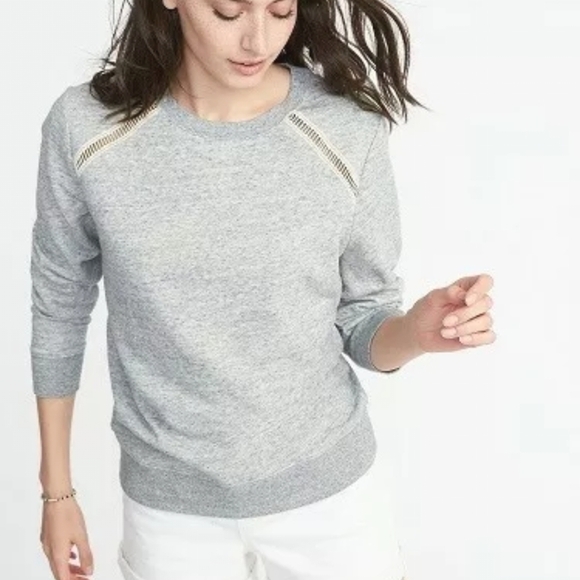 Lace Shoulder Heather Grey Relaxed Vintage Style NWOT - Picture 1 of 4